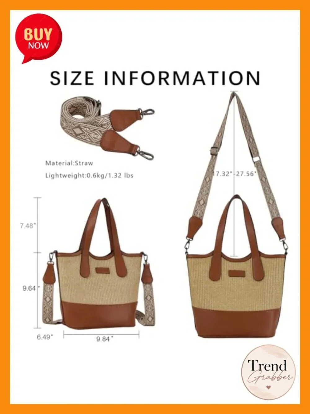 Straw Woven & Vegan Leather Bucket Bag Crossbody Top Handle Tote